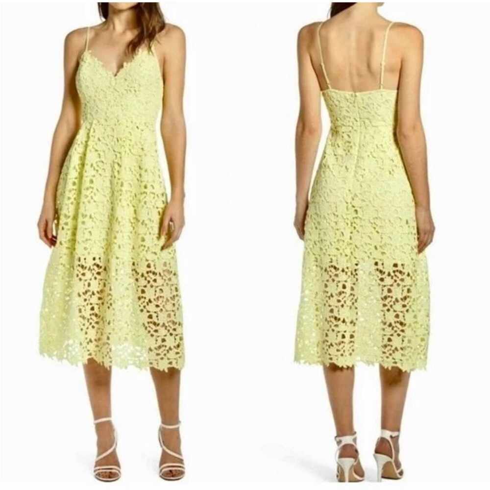 Astr the label-Yellow Lace Midi Dress